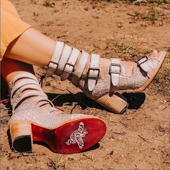 FREEBIRD | Bond Strappy Gladiator Leather Sandal Boot Taupe Croco Size 9 - Picture 1 of 10